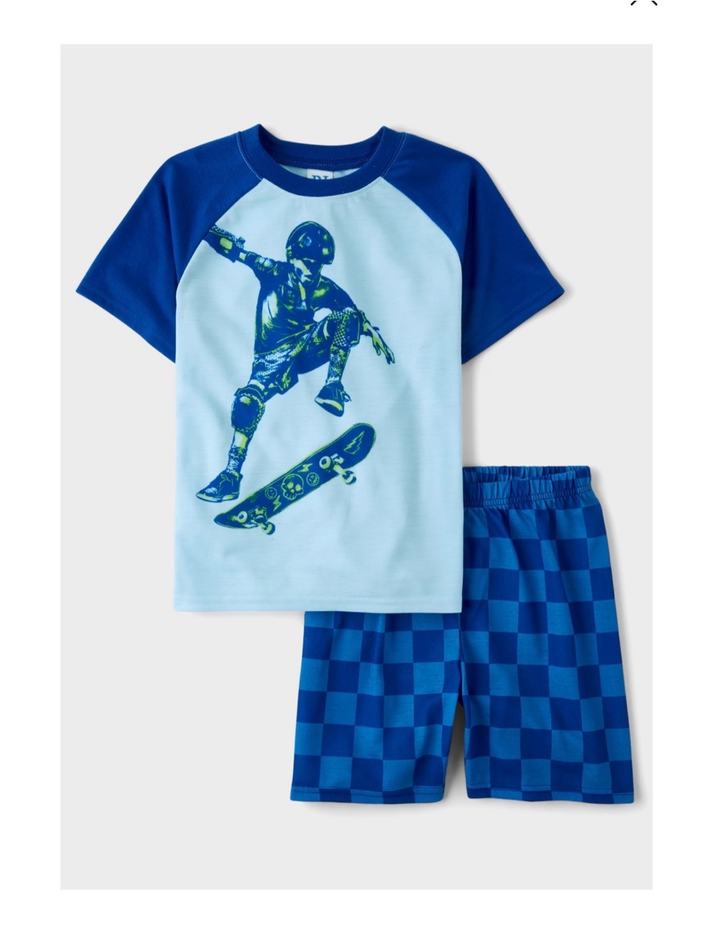 Boys Skateboard Short Sleeve Pajama Set - Light Blue & Royal Blue